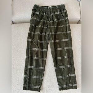 Madewell Corduroy Pull On Pants S Olive Green Windowpane Plaid Mid Rise POCKETS